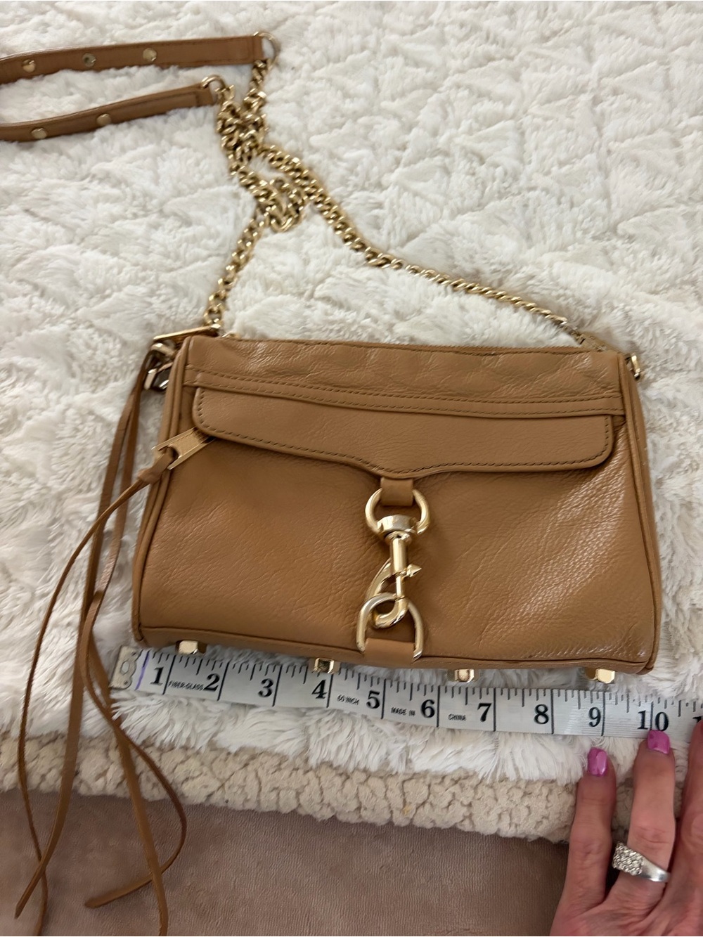 Rebecca Minkoff Tan Leather Crossbody with Gold Chain Strap